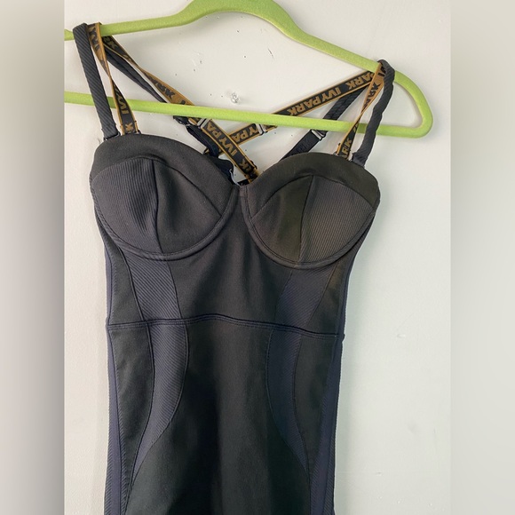 Adidas x Ivy Park Black Knit Jumpsuit XS Ribbed Corset Catsuit Logo Straps - Picture 6 of 11